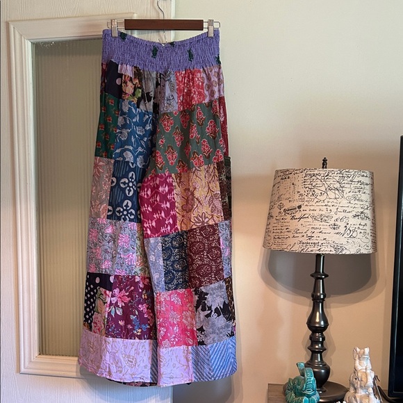 #C193-Box 14 FINAL Drop 100% Cotton Patchwork Wide Leg Pants (OSFM) - Picture 5 of 13